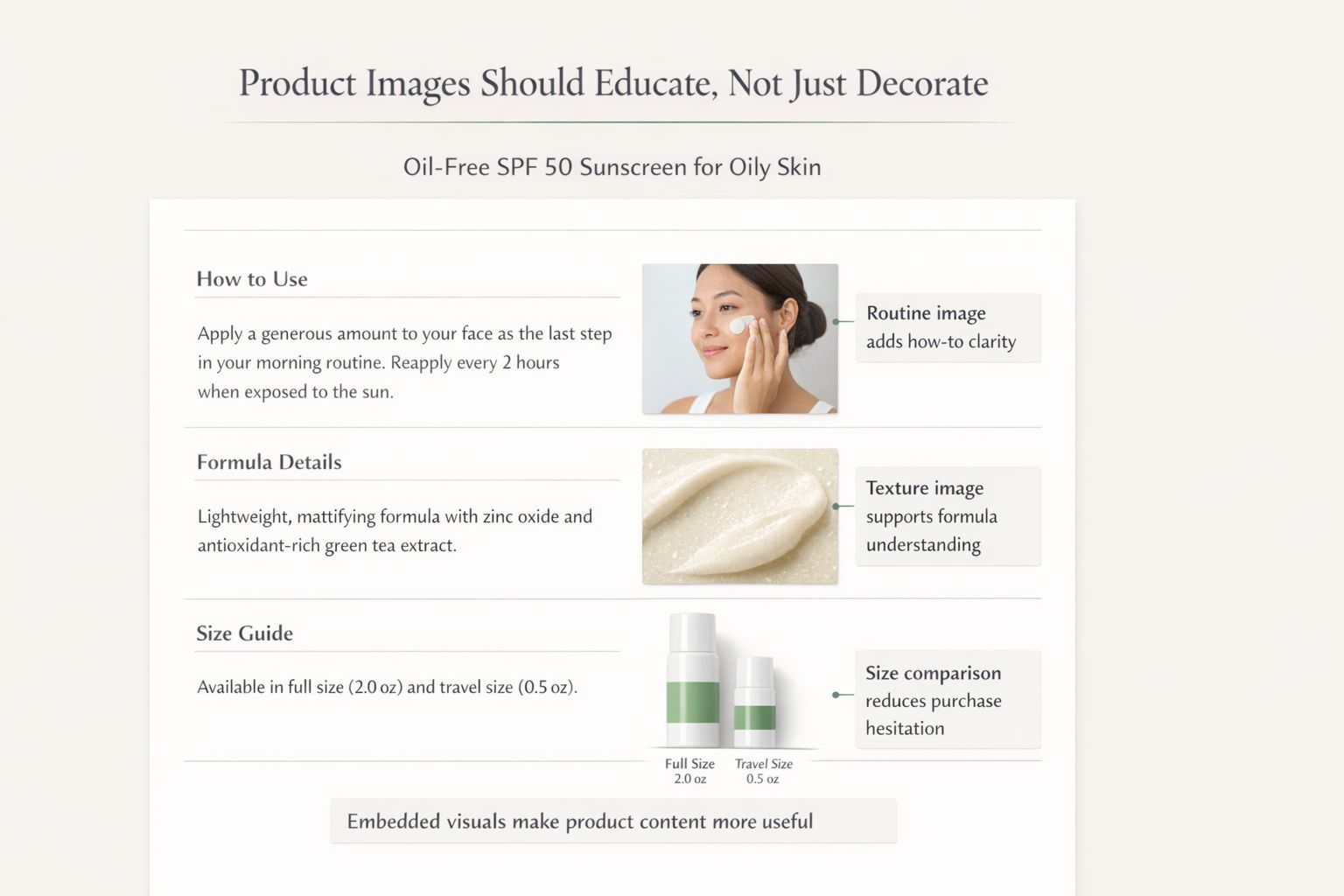 Product page with images integrated into description text for better SEO